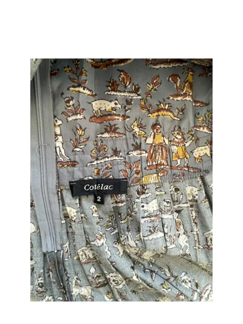 Cotēlac Pleated Scenic Print Skirt in Slate Green